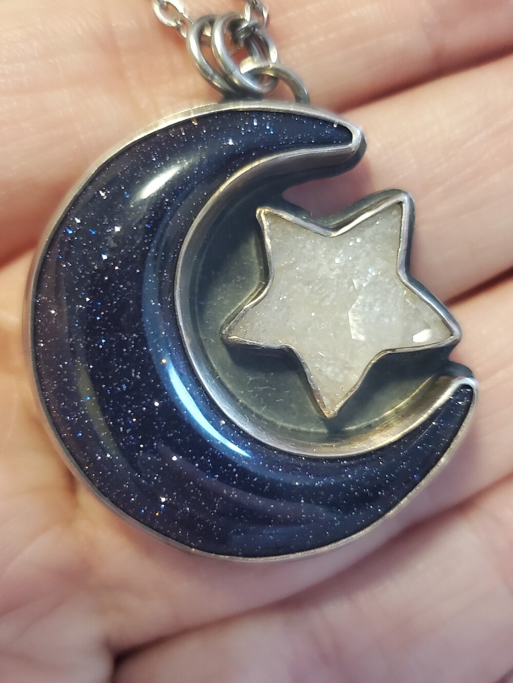 Lisa J Designs Sterling Silver Crescent Moon Necklace Etsy Ooak Goldstone Drusy
